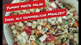 Bunter Nudelsalat mit Gartengemüse perfekt zum Grillen | colourful pasta salad English subtitle