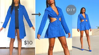 DIY Cut Out Blazer Dress Thrift Flip (Easy Sewing!)