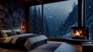 Deep Sleep with Blizzard and Fireplace Sounds | Cozy Winter Ambience, Snow Storm and Wind Sounds