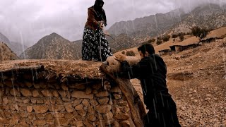 Razia and Ali's life: ⛈️🌧going to the firewood in the rain, fixing the roof