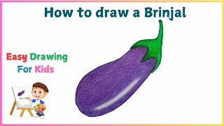 How to Draw a Brinjal (Eggplant) Step-by-Step | Fun & Easy Drawing Tutorial for Kids