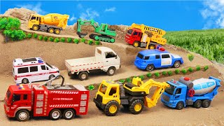 Rescue the truck from the pit with excavator and crane truck | Car toy stories | Enjo mini farm