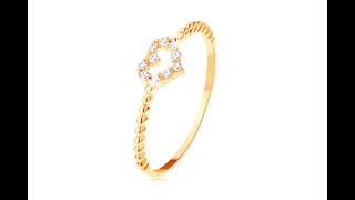 Schmuck - Ring aus 14K Gelbgold - Zirkoniaherzumriss, Rillen an Armen