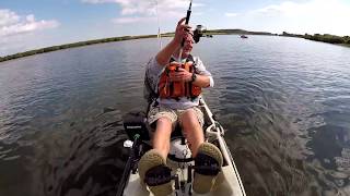 Kayak fishing for Mullet and Bass at Christchurch, Dorset, UK.