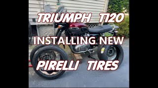 TRIUMPH T120 GETS NEW PIRELLI PHANTOMS "SEE HOW TO CHANGE TIRES"