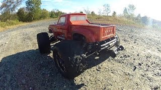 E-Maxx Brushless Ford F100 Pickup bashing offroad in gravel, mulch.