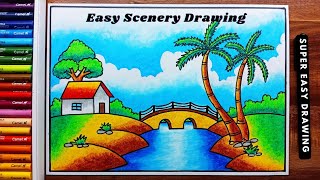 Easy Scenery Drawing - Scenery Drawing - Village Scenery Drawing - Nature Drawings