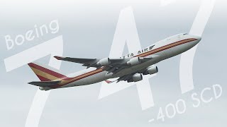 Cargo 747 take-off from Leipzig/Halle airport (Germany)