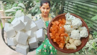 পনির ফুলকপি গাজর আলু নিরামিষ সবজি। Paneer Mix Veg#Dipti# village #cooking#vlog _