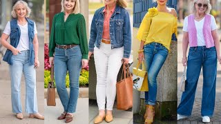 OUTFITS CON JEANS/ TENDENCIAS DE ROPA DE MODA PARA SEÑORAS DE 50 Y 60 AÑOS