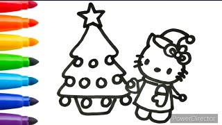 Hello Kitty Christmas Tree Drawing, Painting and Coloring for Kids and Toddlers |