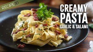 Creamy Garlic Pasta with Crispy Salami