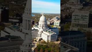 Aerial view of the Wisconsin Capitol and surrounding neighborhoods in Madison, Wisconsin