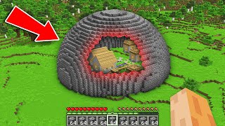 I look this BEDROCK DEFENSE DOME Around My Minecraft Village !!! Secret Bedrock Base !!!