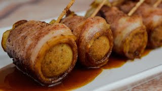 Pinchos de salchichas y beicon