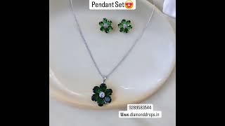 Green Pendant set with studs, 9289583544, Www.diamonddrops.in#trendingjwellery#necklace#earrings