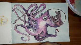 🐙 COMO DIBUJAR UN PULPO  Mecánico  gigante tripulado 😆 [Técnica: acuarela y tinta china. ]