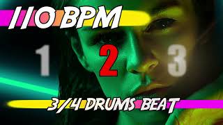 ✅ 110 BPM - 3/4 Drums Beat 🥁 Ten minutes of backing track