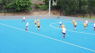 Mens Masres Hockey. Gold Cost Hockey centre. Bright White v Mock Orange