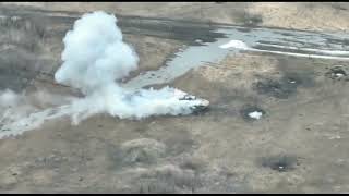 Ukraine - Ukrainian shelling of a Russian infantry fighting vehicle. Drone footage. Combat footage