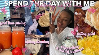 SPEND THE DAY WITH ME🩷 | first time juicing, spring cleaning, supporting a small business, etc