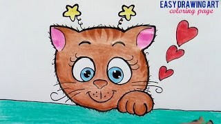 how to draw & coloring cute cat drawing || cute cat coloring page for kids