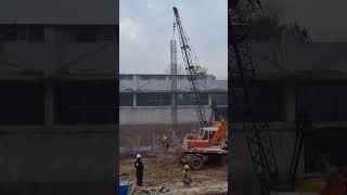 Lowering of Reinforced Steel Cage for pile #pilingmachine #civilengineering