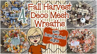 🍂 4 ~ Fall Harvest Deco Mesh Wreaths | Hand Painting Wreath Signs | Cute Country Whimsical Wreaths