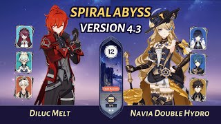 [Genshin Impact] | Diluc Melt + Navia Double Hydro - Spiral Abyss 4.3 | Floor 12 (9★)