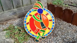 Kokopelli routed out on recycled pine and inlayed with resin..