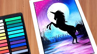 How to draw a beautiful moonlight scenery/Unicorn Scenery