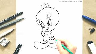 How to draw Tweety bird | cute Tweety drawing | step-by-step tutorial | looney tunes