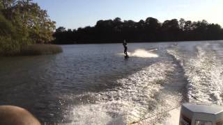 Wakeboarding at condover shrewsbury Eddie Jones crossing the wake