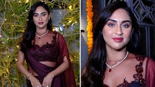 Krystle D'Souza Dazzles In Her Vivacious-Wine Coloured Ethnic Attire | Karan Patel Diwali Bash