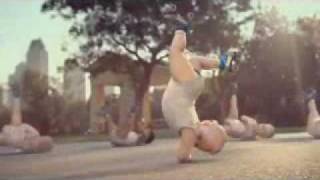 Babies rollerskating in an Evian commercial