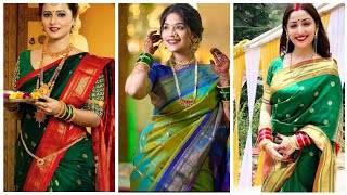 latest Green Silk sari Collection special Occasions  गोद भराई   wedding Design ideas Silk saree