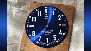 Vostok 647 blue sunburst dial with BGW9 lume from Favinov