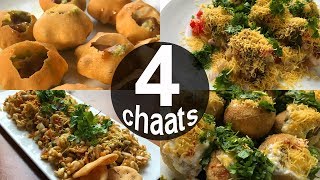 4 Popular Chaat Recipes | PANI PURI / DAHI PURI / SEV PURI / BHEL PURI | Mumbai Chaat Recipes