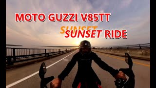 "Riding into the SUNSET "on my MOTO GUZZI V85TT 100th Anniversary Edition #motoguzzi #v85tt