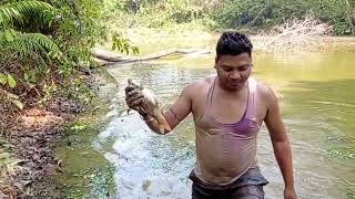 বন্ধুদের সাথে পুকুরে মাছ ধরার চেষ্টা তাও আবার খালিহাতে 😁