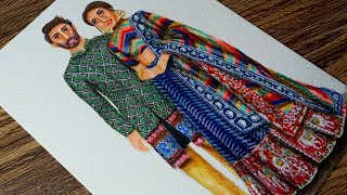 Fashion Illustration#15 Indian Couple illustration using acrylics | Mayyur Girotra | Braided art