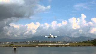 Plane lands at Corfu Airport