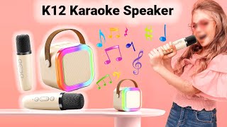 Portable Handheld K12 Karaoke Bluetooth Speaker with 2 Microphone Set, Singing, Party, Music,  Beige