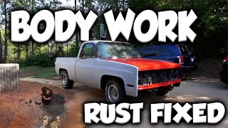 PREPPING MY CHEVY C10 FOR PAINT (RUSTY BUMPER REPAIR) PART 1