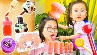 Changcady review thỏi son hình đồ ăn: son que kem, kẹo mút, bánh donut, son gấu trúc.