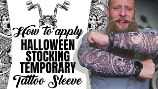 How to apply halloween stocking temporary tattoo sleeve for men and women for biker fancy dress