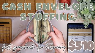 $510 Cash Envelope Stuffing | First Cash Stuffing For February | 24 Year Old Budgets