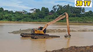 FULL VIDEO(ORIGINAL) EXCAVATOR AMPHIBIOIUS MAKING WORK  DEEPENING THE RIVER TO OVERCOME THE PROBLEM