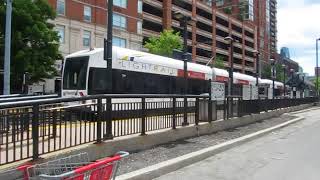 Hudson-Bergen Light Rail train at Harsimus Cove