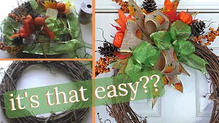 How to Make a Fall Wreath! Quick Wreath Tutorial with Dollar Tree Ribbon!